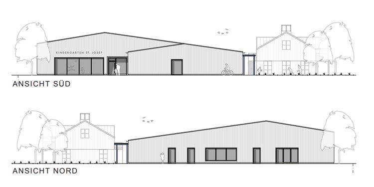 Neubau Haus Sonnnenschein Stand Dez-2022 - Ansicht Nord Süd | Die Bildrechte liegen beim Architekturbüro Obereisenbuchner Pfaffenhofen. Die Verwendung auf Karlskron-Politik.info erfolgt mit freundlicher Genehmigung von Architektin Pia Faust.